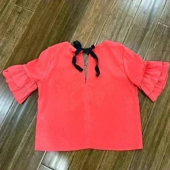 Topshop Red Ruffle Sleeve Top US 6 - Picture 2 of 6